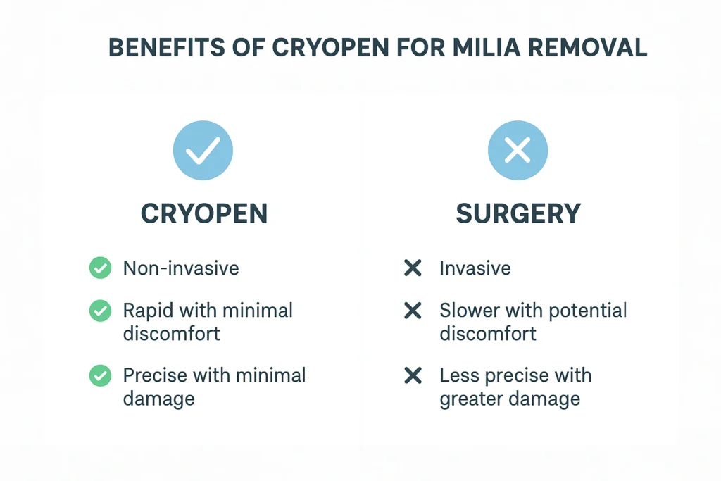 Benefits of cryopen for milia removal Stratford-upon-Avon compared to surgical treatments.