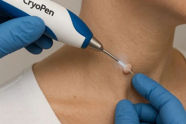 Person receiving cryotherapy Stratford-upon-Avon for skin tag removal