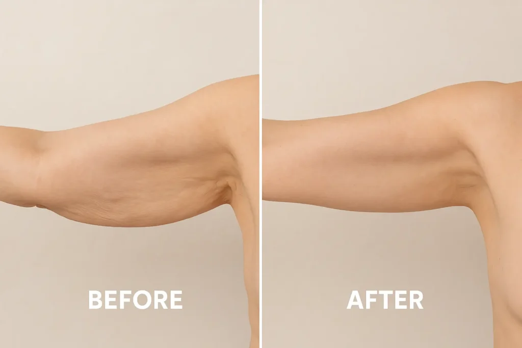 Picture of LA LIPO Stratford-upon-Avon before and after results of skin tightening treatment on the upper arms.